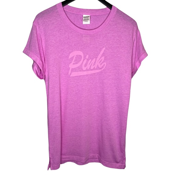 PINK Victoria's Secret Tops - VS PINK Short Sleeve Tee Shirt Purple Pink Logo Front Small NWT